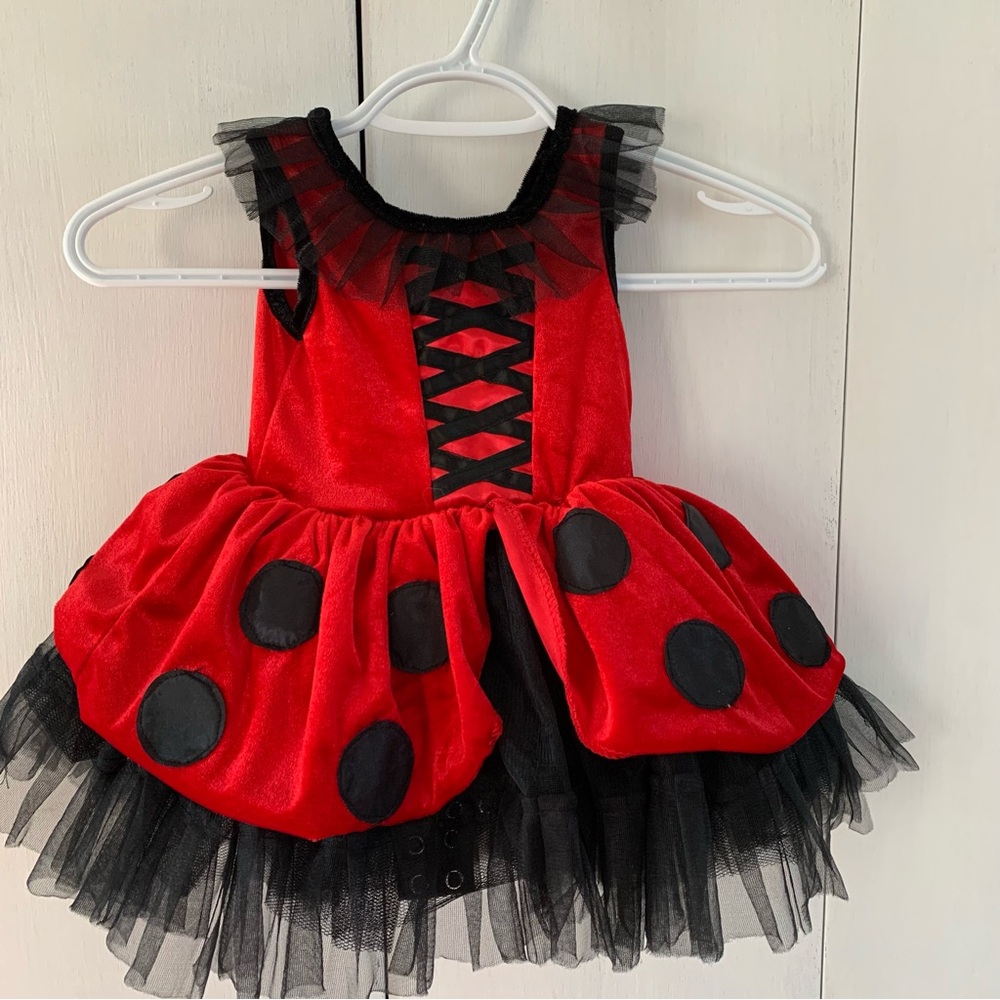 Red and Black Dance Costume with Tutu and Lace-Up Detail